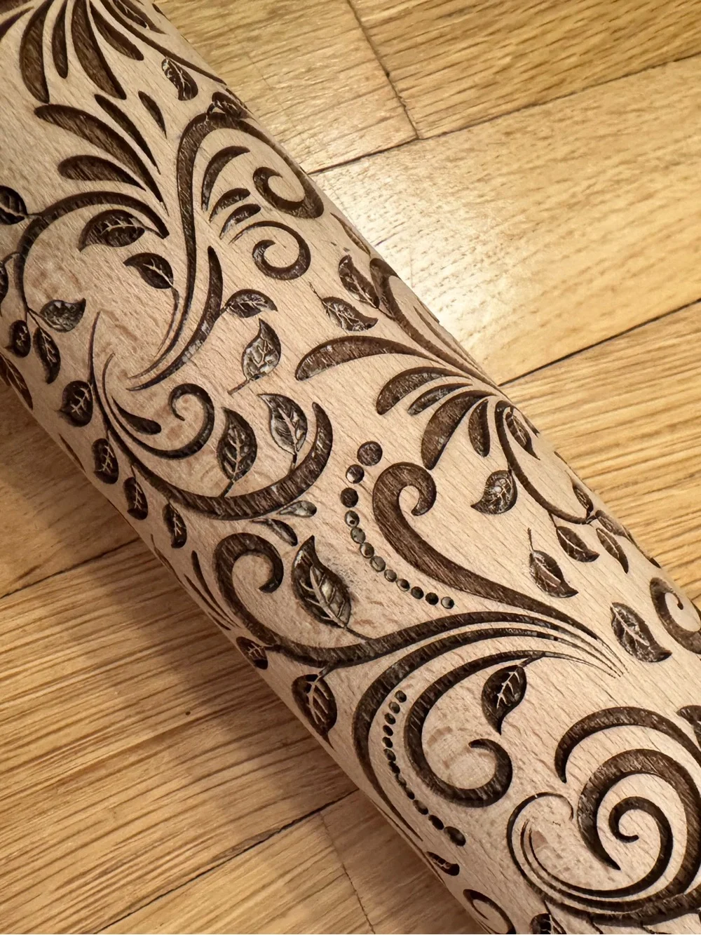 Goody Woody Embossed Wooden Rolling Pin - Decorative Floral Pattern